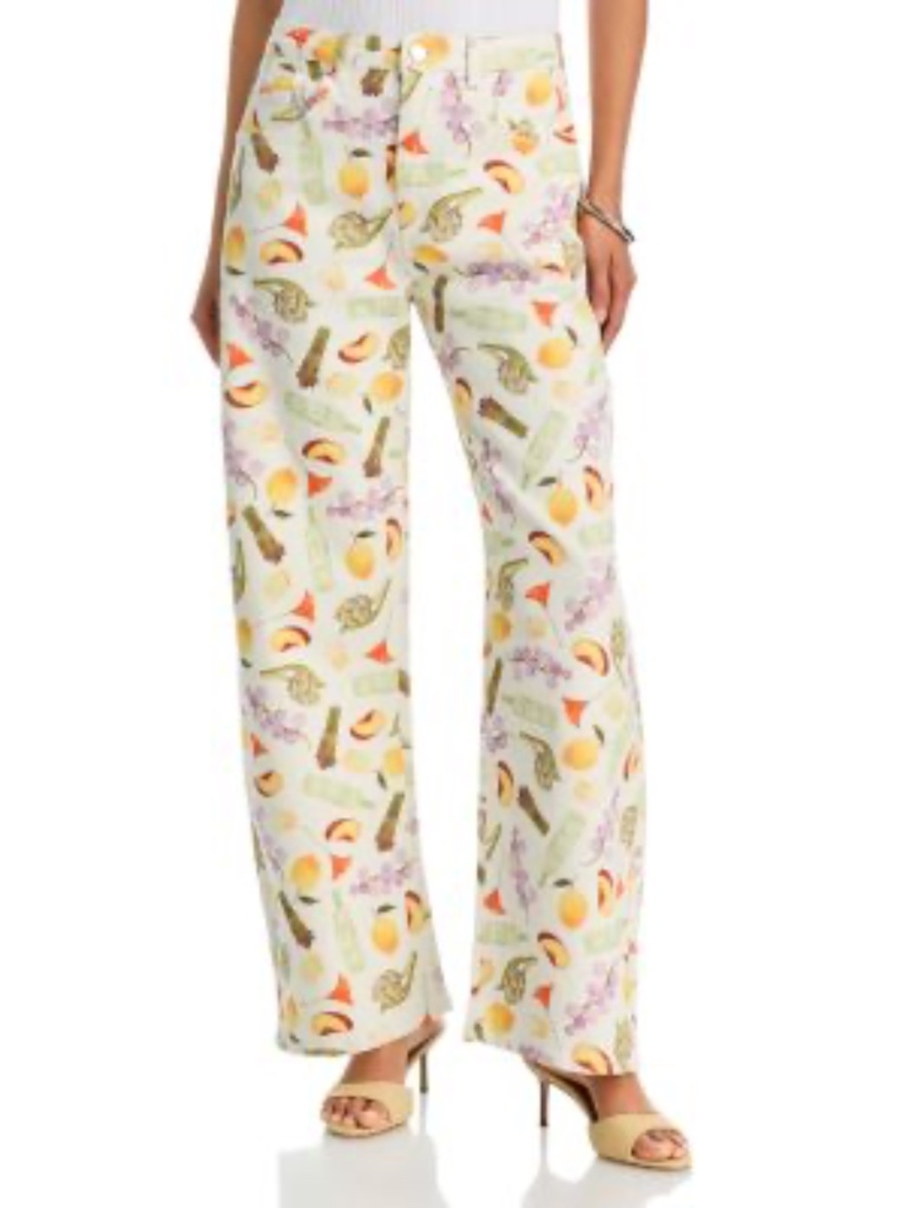 AQUA x Lisa Says Gah Farmstand Print Denim Top & Wide Leg Pants - size 25